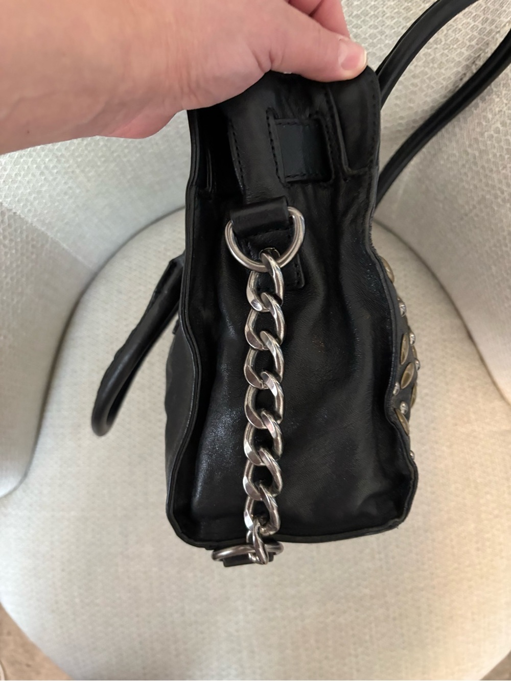 Michael Kors Black Stud-Accented Leather Satchel Bag - Picture 5 of 8